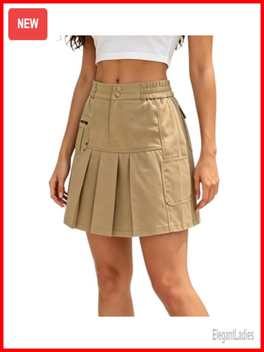 Cargo Mini Skirt Pleated Elastic Waist A-Line Short Women